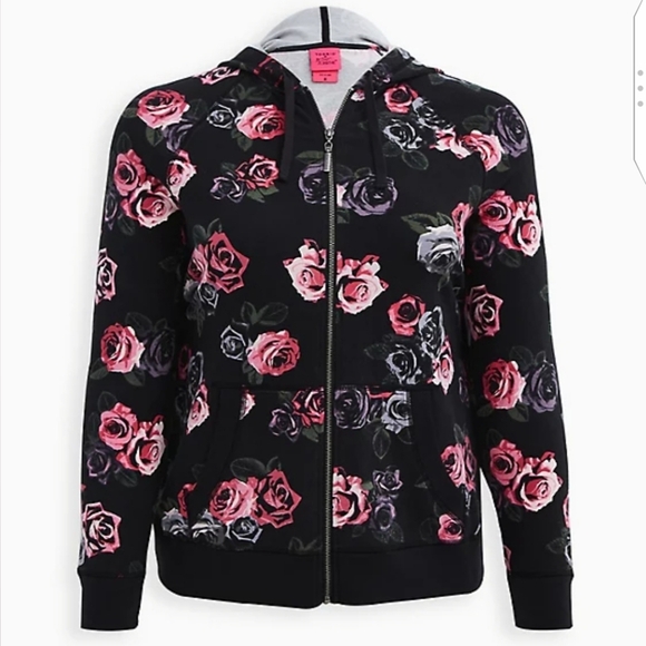 torrid Tops - 🆕 BETSEY JOHNSON BLACK FLORAL TERRY HOODIE - SIZE LARGE